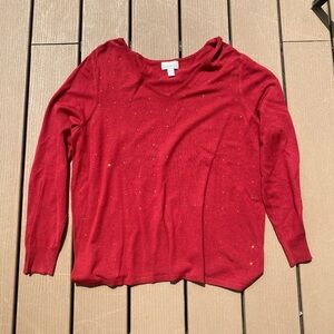 Jaclyn Smith Red Long Sleeve Rhinestone Sweater - XL